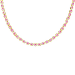 SPECIAL! 17.71ct G SI Yellow Gold  Diamond & Pink Sapphires Gemstone Necklace 16" long