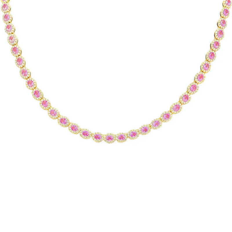 SPECIAL! 17.71ct G SI Yellow Gold  Diamond & Pink Sapphires Gemstone Necklace 16" long