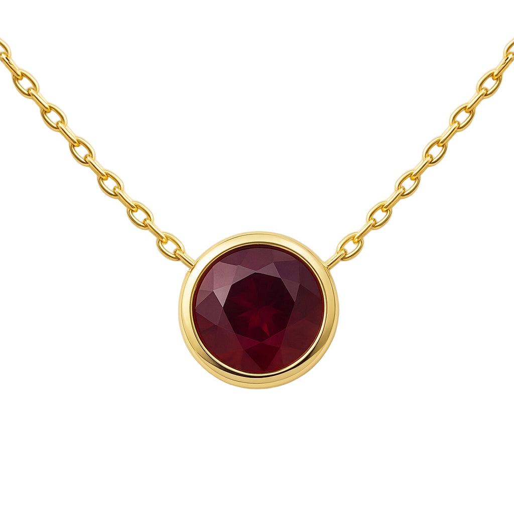 SPECIAL! .63ct G SI Yellow Gold Ruby Gemstone Bezel Pendant Necklace 18" long
