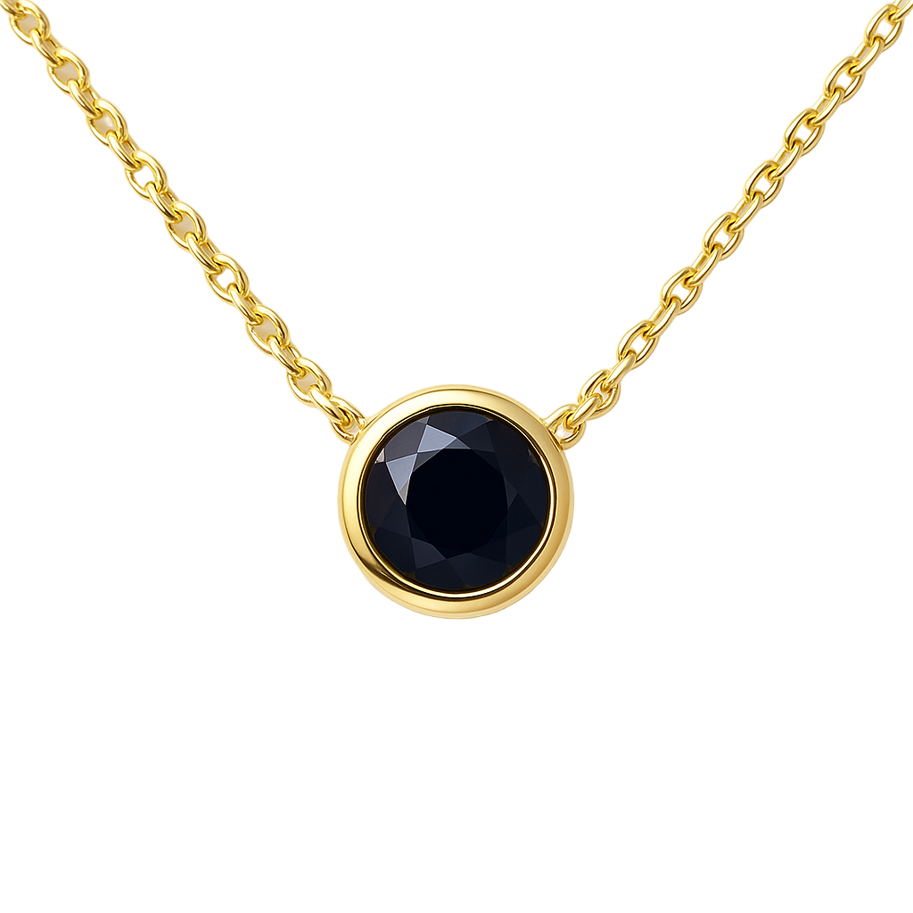 .64ct G SI Yellow Gold Blue Sapphire Gemstone Bezel Pendant Necklace 18" long