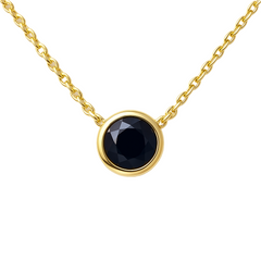 .64ct G SI Yellow Gold Blue Sapphire Gemstone Bezel Pendant Necklace 18" long
