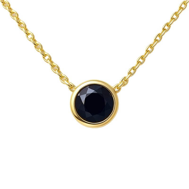 .64ct G SI Yellow Gold Blue Sapphire Gemstone Bezel Pendant Necklace 18" long