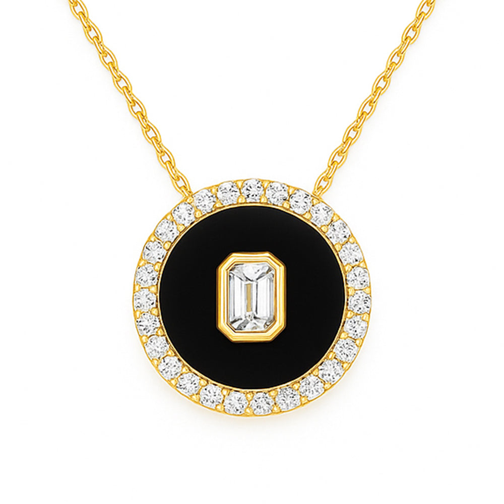 SPECIAL! 0.32ct G SI 14kt Yellow Gold Modern Diamond & Onyx Pendant Necklace 18" Long