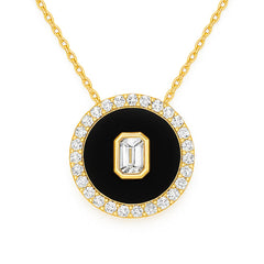 SPECIAL! 0.32ct G SI 14kt Yellow Gold Modern Diamond & Onyx Pendant Necklace 18" Long