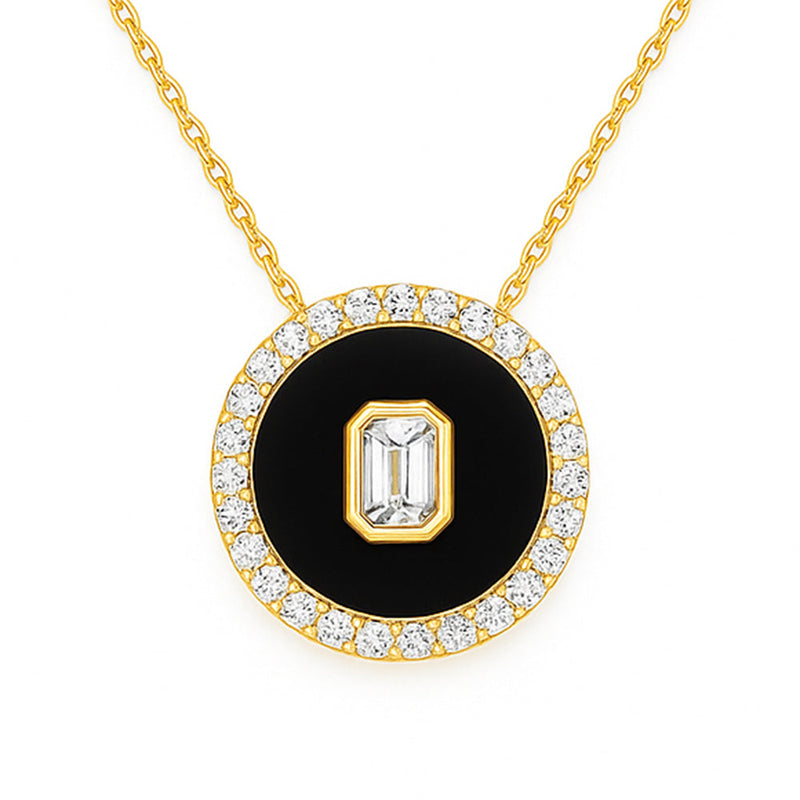 SPECIAL! 0.32ct G SI 14kt Yellow Gold Modern Diamond & Onyx Pendant Necklace 18" Long