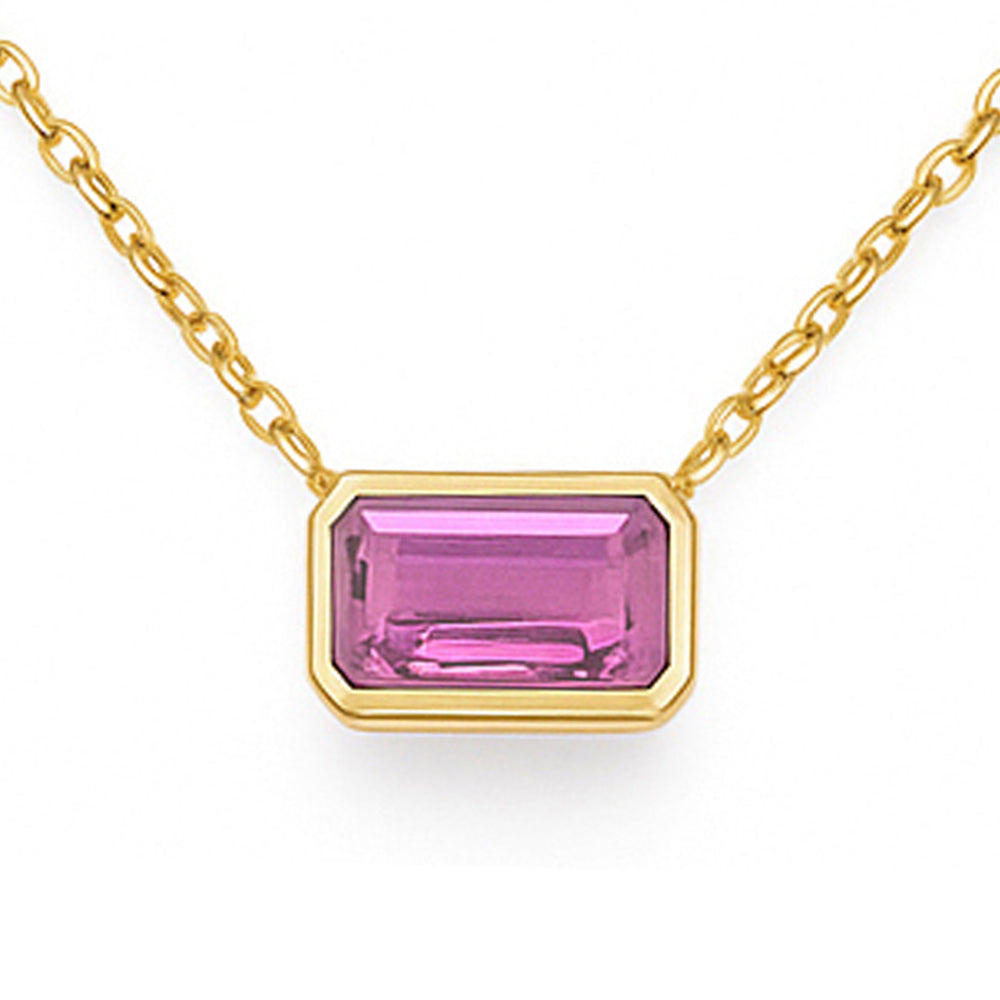 SPECIAL! .33ct 14kt Yellow Gold Pink Sapphire Gemstone Bezel Set Pendant Necklace 18" Long