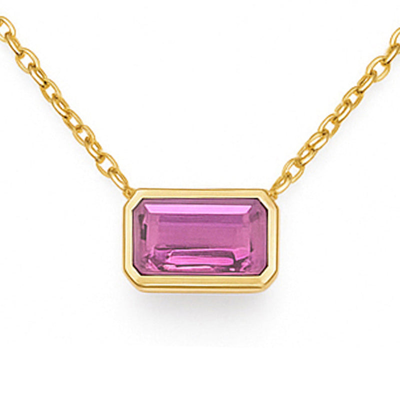 SPECIAL! .33ct 14kt Yellow Gold Pink Sapphire Gemstone Bezel Set Pendant Necklace 18" Long