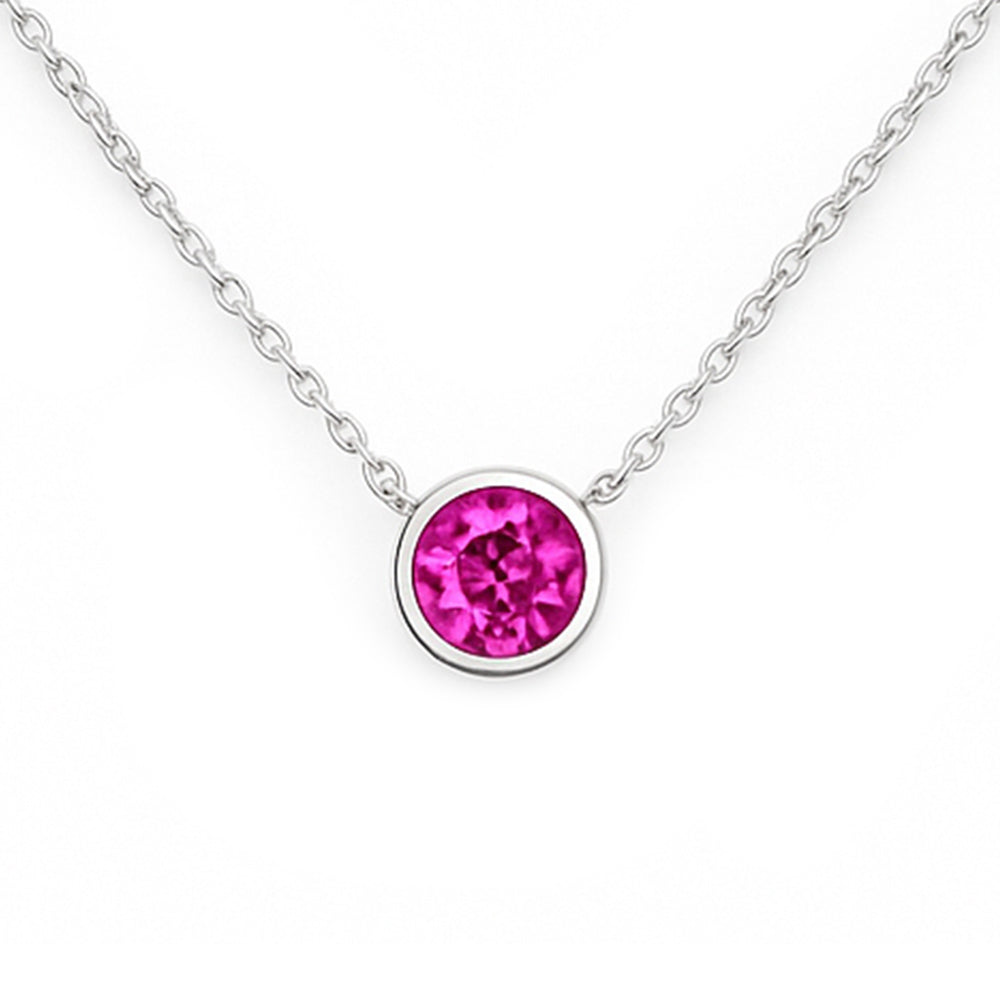 .57ct G SI 14kt White Gold Round Pink Sapphire Gemstone Pendant Solitaire Necklace 18" Long