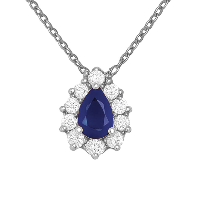 SPECIAL! 1.01ct G SI 14kt White Gold Diamond & Pear Shape Blue Sapphire Gemstone Pendant Necklace 18" Long