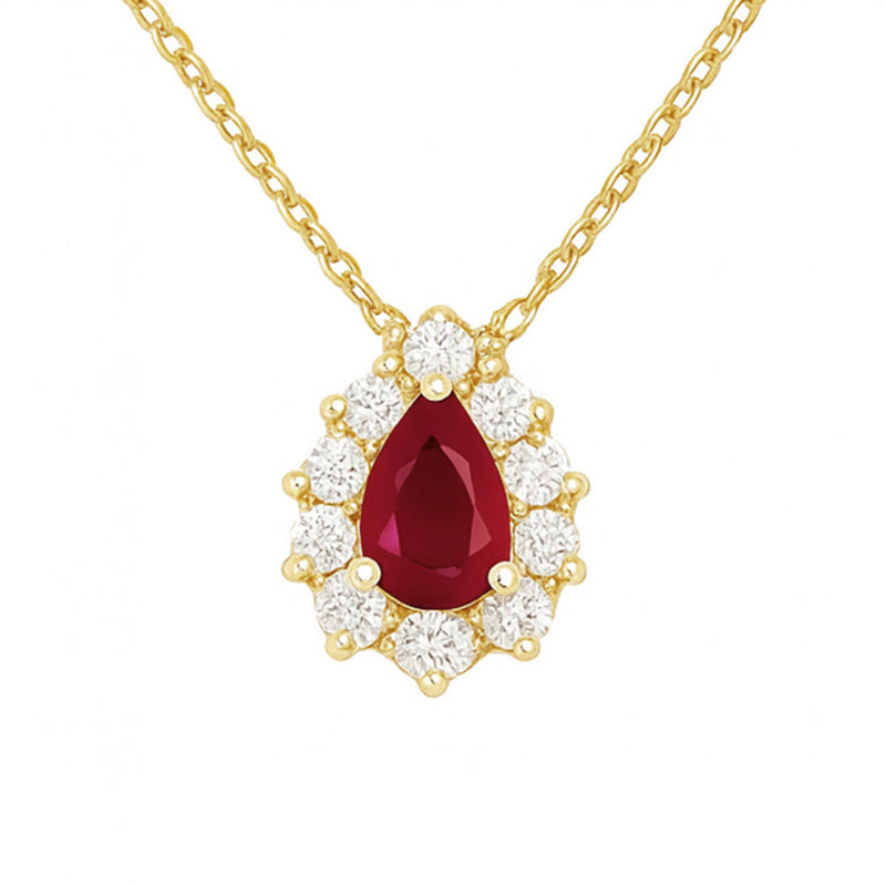 SPECIAL! 1.01ct G SI 14kt Yellow Gold Diamond & Pear Shaped Ruby Pendant Necklace 18" Long