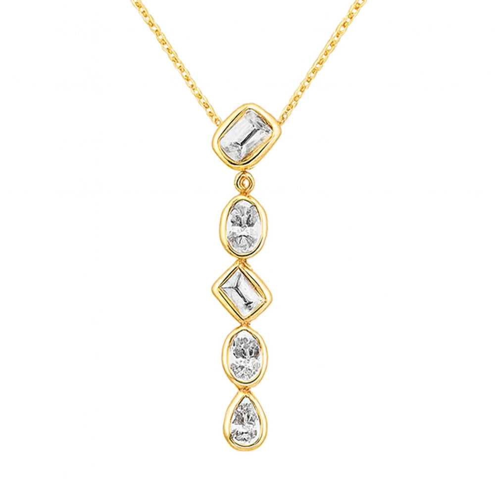 SPECIAL! .54ct G SI 14kt Yellow Gold Diamond Multi Cut Bezel Set Drop Pendant Necklace 16+2" Ext. Long