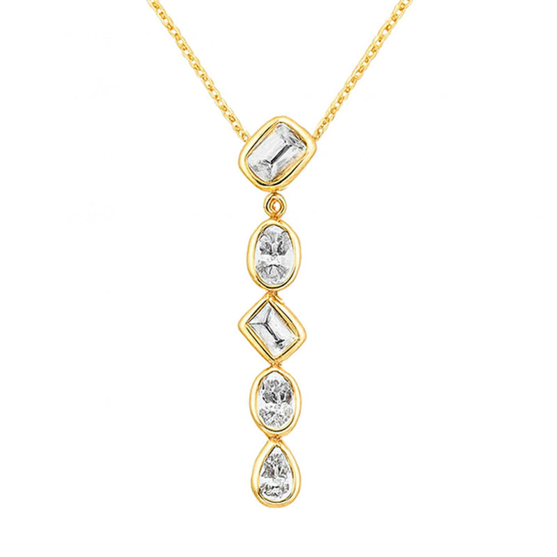 SPECIAL! .54ct G SI 14kt Yellow Gold Diamond Multi Cut Bezel Set Drop Pendant Necklace 16+2" Ext. Long