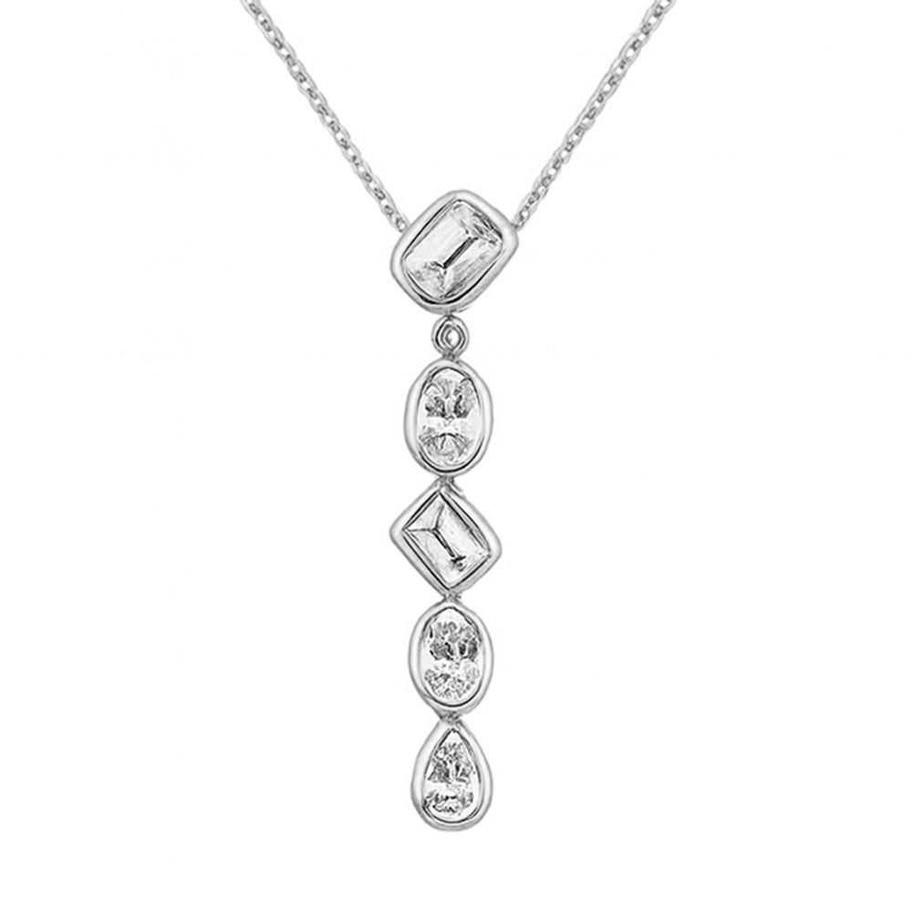 SPECIAL! .57ct G SI 14kt White Gold Diamond Multi Cut Bezel Set Drop Pendant Necklace 16+2" Ext. Long
