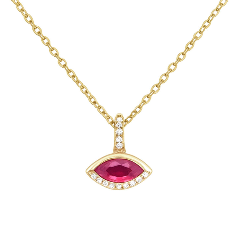SPECIAL! .45ct G SI 14KT Yellow Gold Marquise Shape Ruby Gemstone Pendant Necklace 18" Chain