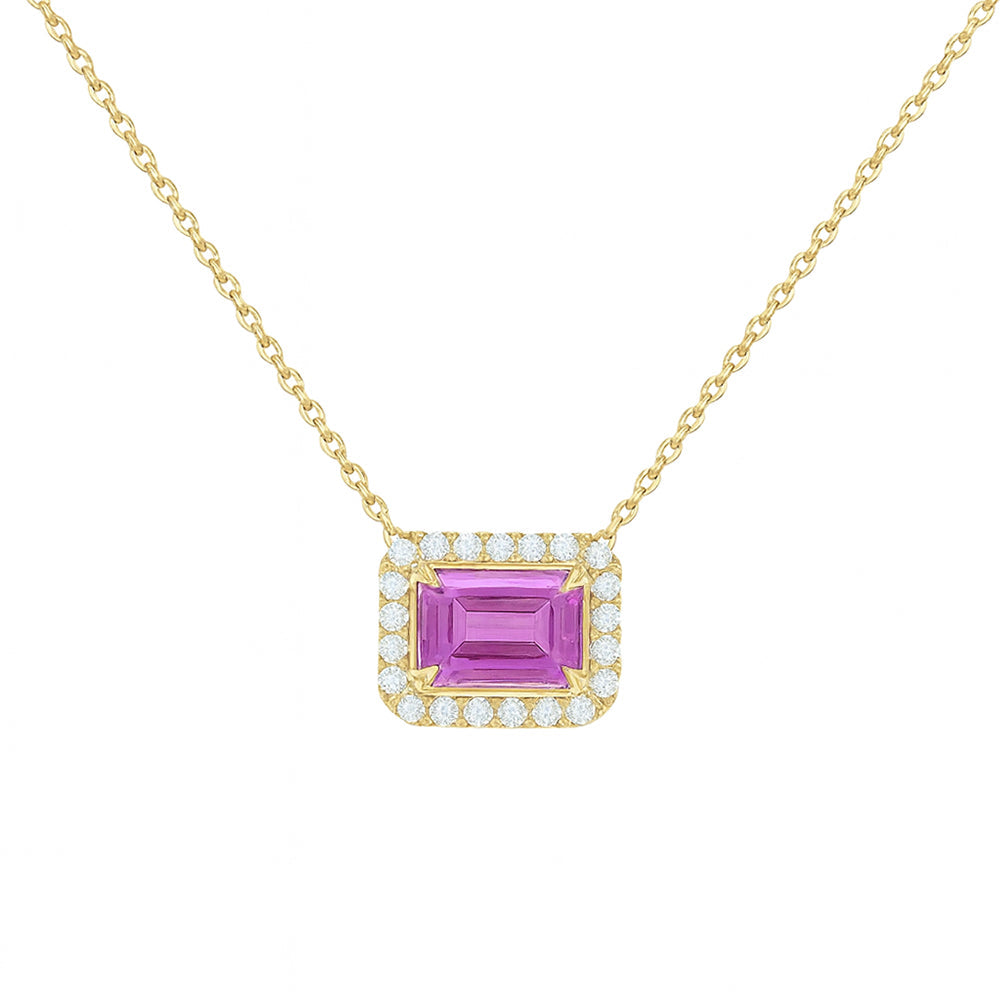SPECIAL! .99ct G SI 14KT Yellow Gold Diamond & Pink Sapphire Gemstone Pendant Necklace 16+2"