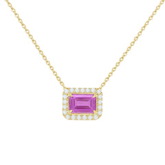 SPECIAL! .99ct G SI 14KT Yellow Gold Diamond & Pink Sapphire Gemstone Pendant Necklace 16+2"
