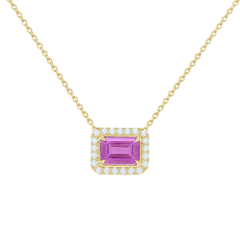 SPECIAL! .99ct G SI 14KT Yellow Gold Diamond & Pink Sapphire Gemstone Pendant Necklace 16+2"