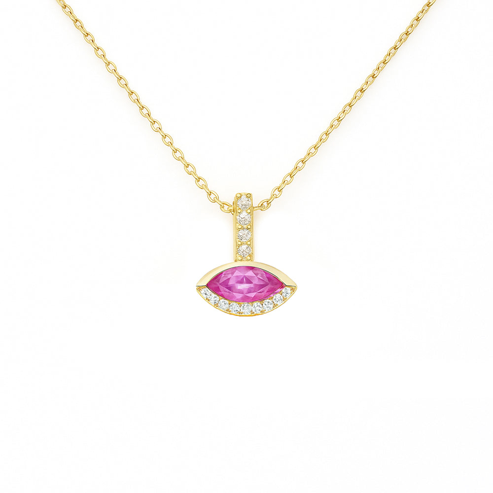SPECIAL! .47ct G SI 14KT Yellow Gold Diamond & Marquise Shape Pink Sapphire Gemstone Pendant Necklace 18" Chain