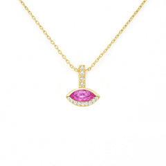 SPECIAL! .47ct G SI 14KT Yellow Gold Diamond & Marquise Shape Pink Sapphire Gemstone Pendant Necklace 18" Chain