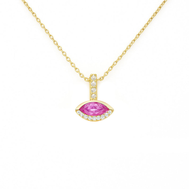 SPECIAL! .47ct G SI 14KT Yellow Gold Diamond & Marquise Shape Pink Sapphire Gemstone Pendant Necklace 18" Chain