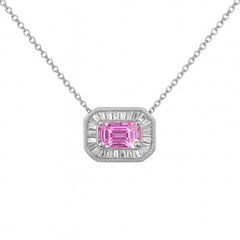 SPECIAL! .45ct G SI 14KT White Gold Diamond & Pink Sapphire Gemstone Pendant Necklace 16+2"