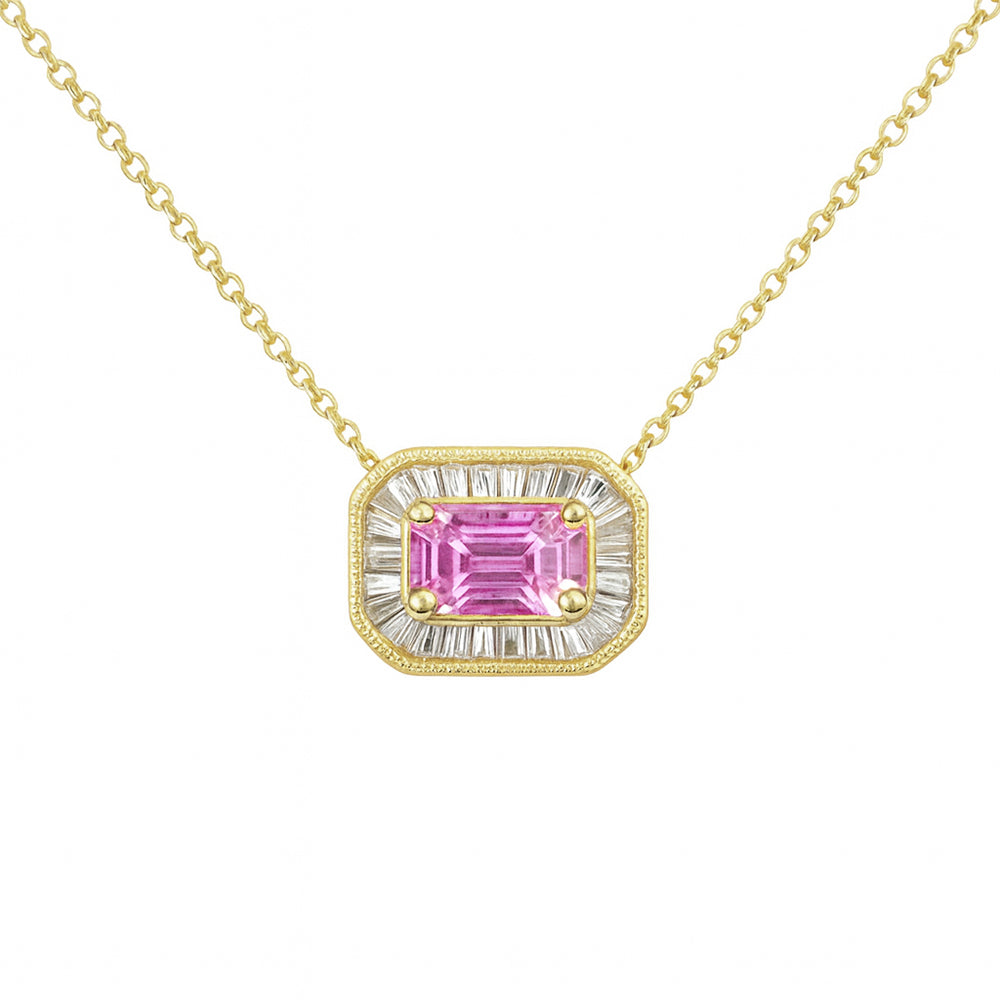 SPECIAL! .43ct G SI 14KT Yellow Gold Diamond & Pink Sapphire Gemstone Pendant Necklace 16+2"