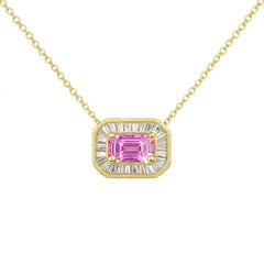 SPECIAL! .43ct G SI 14KT Yellow Gold Diamond & Pink Sapphire Gemstone Pendant Necklace 16+2"