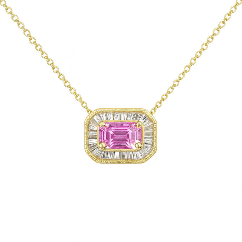 SPECIAL! .43ct G SI 14KT Yellow Gold Diamond & Pink Sapphire Gemstone Pendant Necklace 16+2"