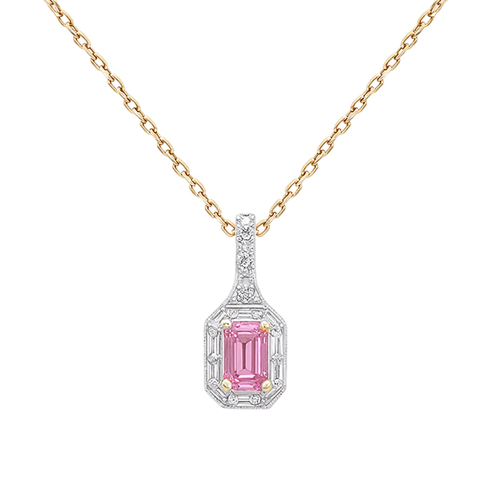 SPECIAL! .57ct G SI 14kt Yellow Gold Diamond & Pink Sapphire Gemstone Pendant Necklace 18" Long