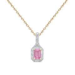 SPECIAL! .57ct G SI 14kt Yellow Gold Diamond & Pink Sapphire Gemstone Pendant Necklace 18" Long