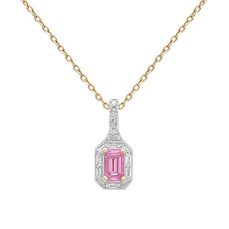 SPECIAL! .57ct G SI 14kt Yellow Gold Diamond & Pink Sapphire Gemstone Pendant Necklace 18" Long