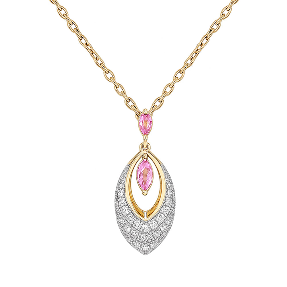 SPECIAL! .37ct G SI 14kt Yellow Gold Diamond & Pink Sapphire Gemstone Pendant Necklace 18" Long