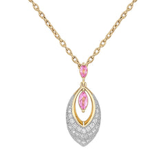 SPECIAL! .37ct G SI 14kt Yellow Gold Diamond & Pink Sapphire Gemstone Pendant Necklace 18" Long