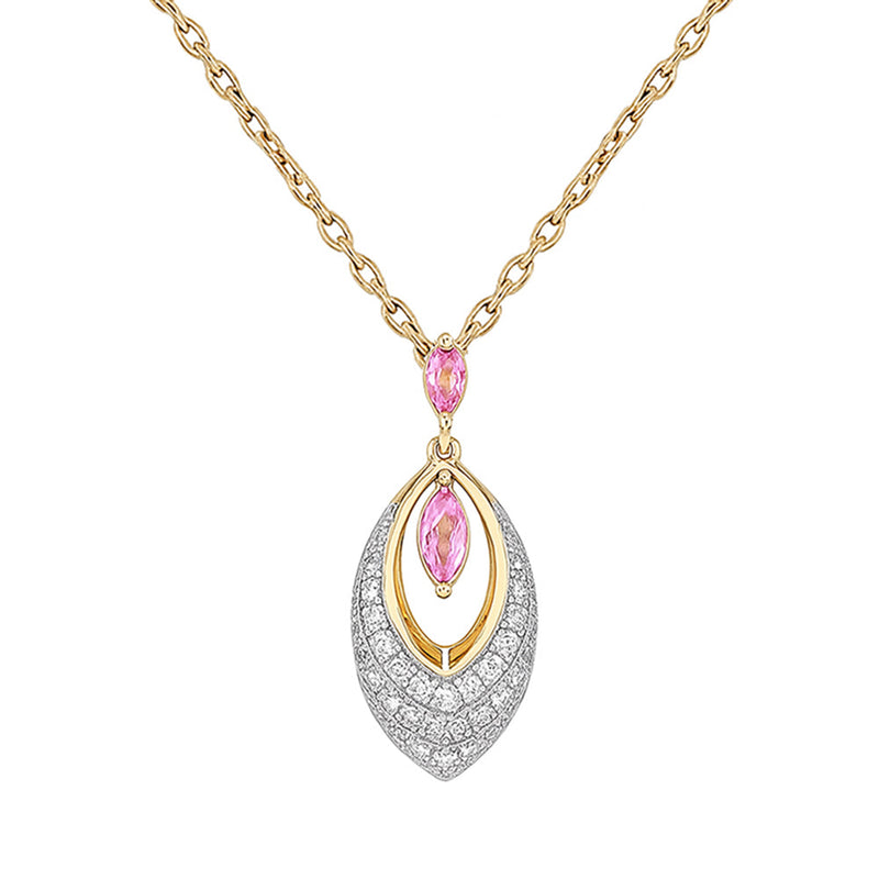SPECIAL! .37ct G SI 14kt Yellow Gold Diamond & Pink Sapphire Gemstone Pendant Necklace 18" Long