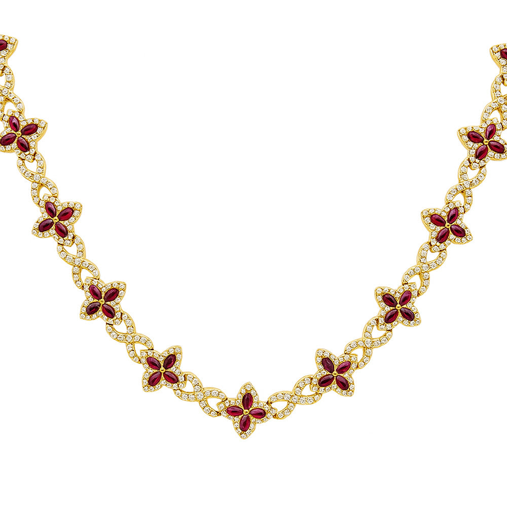 SPECIAL! 15.31ct G SI 14kt Yellow Gold Diamond & Ruby Gemstone Clover Infinity Necklace 20"