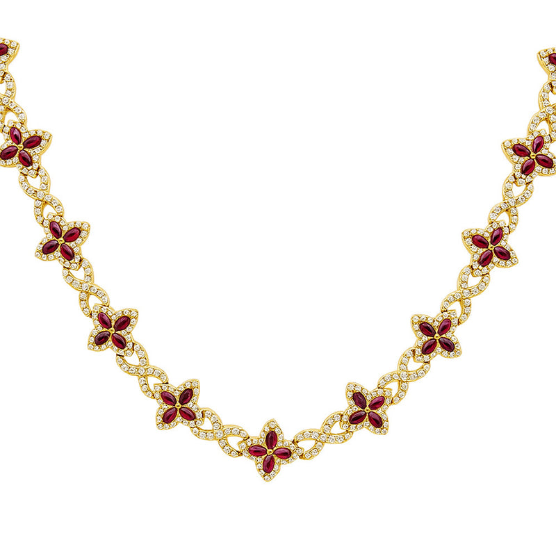 SPECIAL! 15.31ct G SI 14kt Yellow Gold Diamond & Ruby Gemstone Clover Infinity Necklace 20"