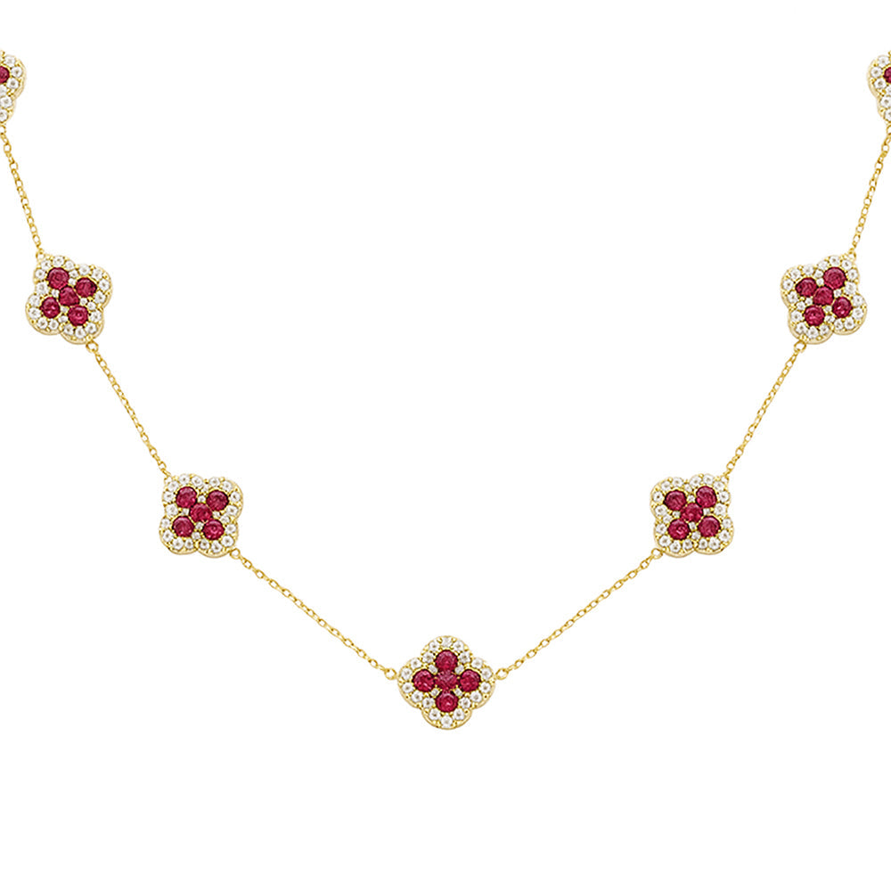 SPECIAL! 7.2ct G SI 14kt Yellow Gold Diamond & Ruby Gemstone Clover Chain Necklace 16+2" Ext.
