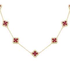 SPECIAL! 7.2ct G SI 14kt Yellow Gold Diamond & Ruby Gemstone Clover Chain Necklace 16+2" Ext.
