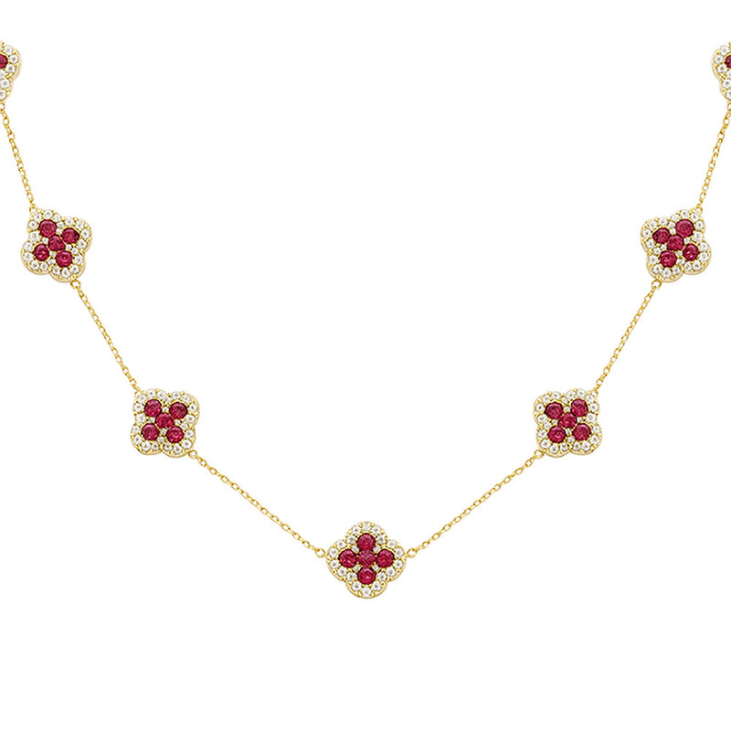SPECIAL! 7.2ct G SI 14kt Yellow Gold Diamond & Ruby Gemstone Clover Chain Necklace 16+2" Ext.