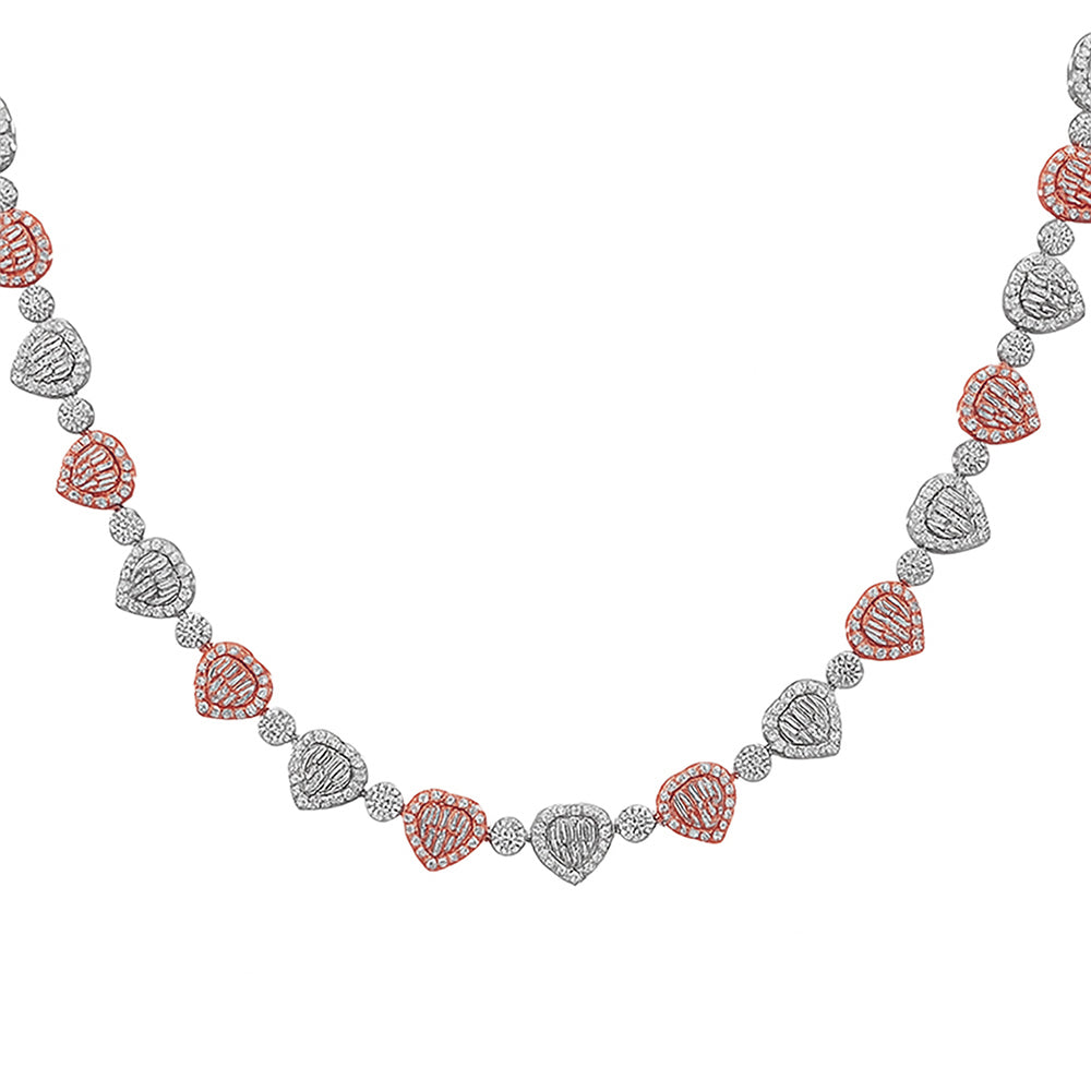 SPECIAL! 12.86ct G SI 10MM 14kt Two Tone Gold Heart Shape Chain Diamond Necklace 22" Long