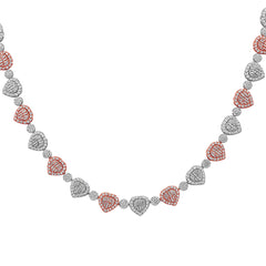 SPECIAL! 12.86ct G SI 10MM 14kt Two Tone Gold Heart Shape Chain Diamond Necklace 22" Long