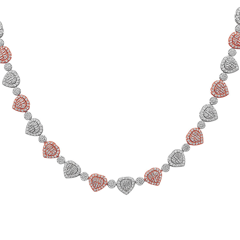 SPECIAL! 12.86ct G SI 10MM 14kt Two Tone Gold Heart Shape Chain Diamond Necklace 22" Long