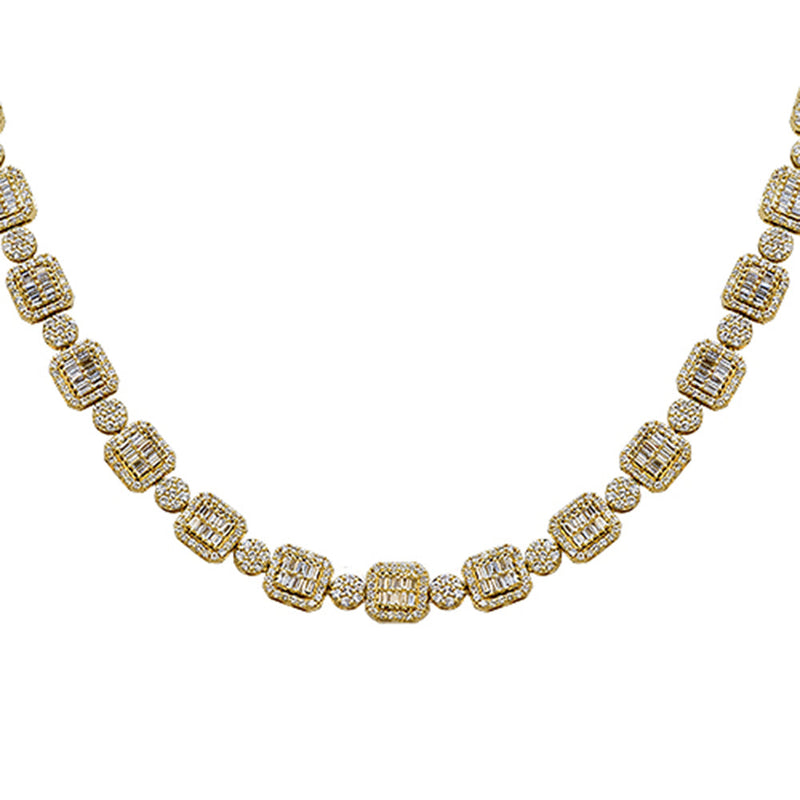 SPECIAL! 14.14ct G SI 14kt Yellow Gold Round & Baguette Diamond Necklace 22" Long
