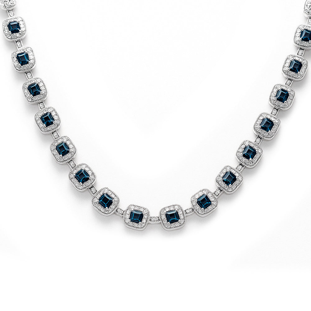 SPECIAL! 23.3ct G SI 14kt White Gold Blue Topaz & Diamond Gemstone Necklace 20" Long