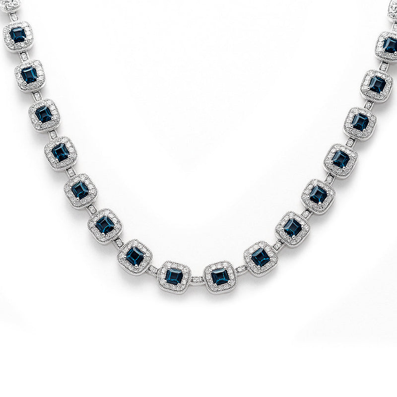 SPECIAL! 23.3ct G SI 14kt White Gold Blue Topaz & Diamond Gemstone Necklace 20" Long