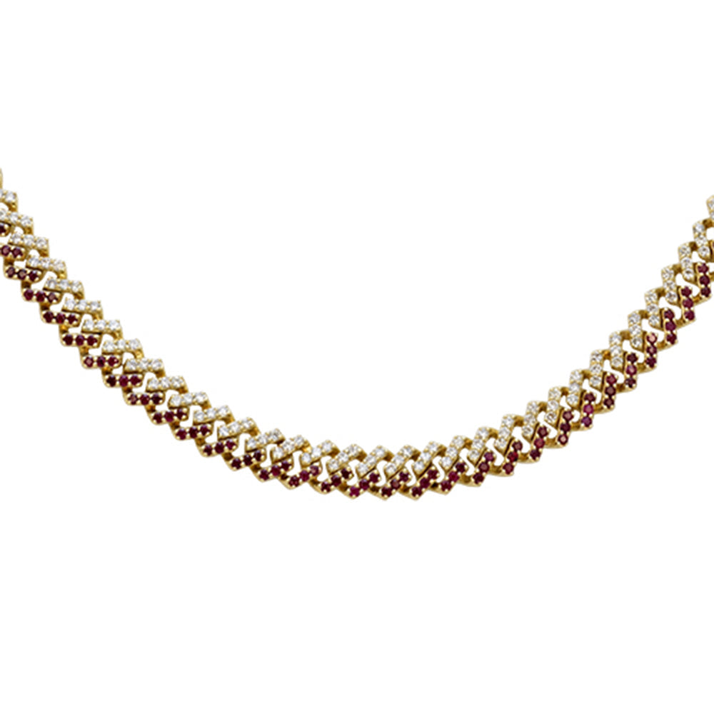 SPECIAL! 11.67ct G SI 14kt Yellow Gold Diamond & Ruby Square Cuban Gemstone Necklace 22" Long