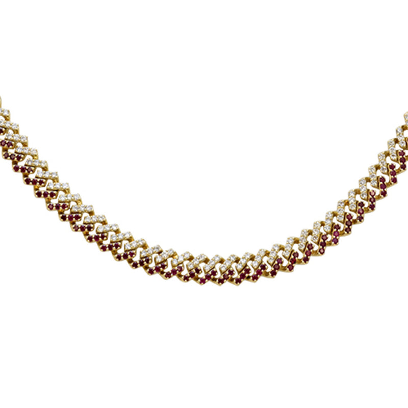 SPECIAL! 11.67ct G SI 14kt Yellow Gold Diamond & Ruby Square Cuban Gemstone Necklace 22" Long