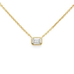 SPECIAL! .20ct G SI 14kt Yellow Gold Bezel Set Emerald Cut Diamond Solitaire Pendant Necklace 16+2" Ext.