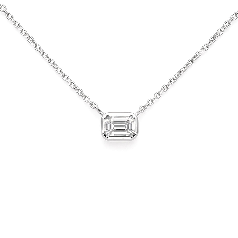 SPECIAL! .20ct G SI 14kt White Gold Bezel Set Emerald Diamond Solitaire Pendant Necklace 16+2" Ext.