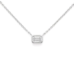 SPECIAL! .20ct G SI 14kt White Gold Bezel Set Emerald Diamond Solitaire Pendant Necklace 16+2" Ext.